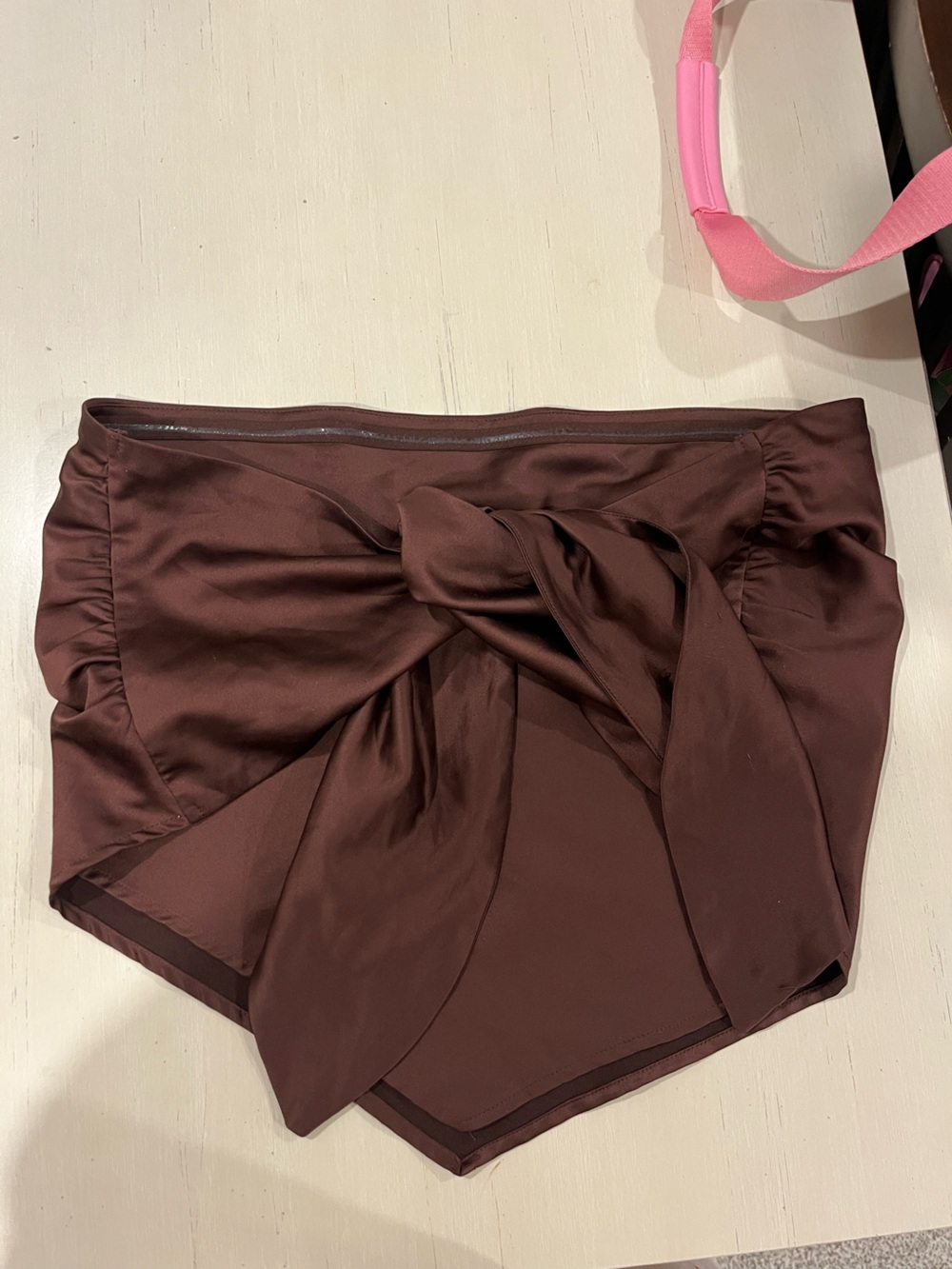 Dynamite Chocolate Brown Satin handkerchief strapless tie back top